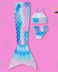 3PC Mermaid Themed Bikini Swimsuit and Mermaid tail