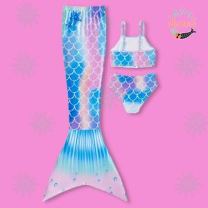 3PC Mermaid Themed Bikini Swimsuit and Mermaid tail