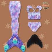 4PC Mermaid Themed Bikini Swimsuit, Mermaid tail & Monofin