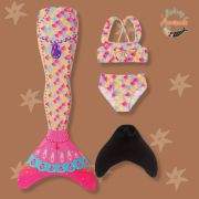 4PC Mermaid Themed Bikini Swimsuit, Mermaid tail & Monofin