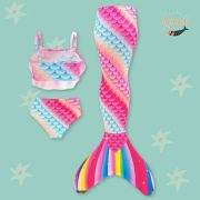 3PC Rainbow Mermaid themed Bikini Swimsuit and Mermaid tail