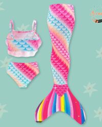 3PC Rainbow Mermaid themed Bikini Swimsuit and Mermaid tail