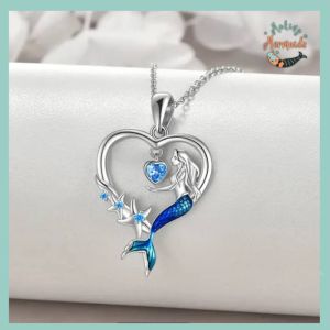 Mermaid sitting within heart necklace