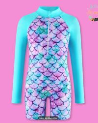 1pc Mermaid Scale Swimsuit – Long Sleeve Romper Style