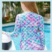 Girls Longsleeve One-Piece Mermaid Swimsuit – Fish Scale Print