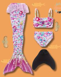 4pc Underwater Princess Mermaid Outfit with Tail, Bikini and Monofin