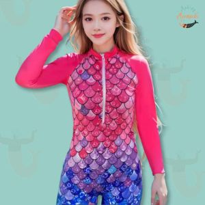 One-Piece Romper Style Long-Sleeve Mermaid Swimsuit