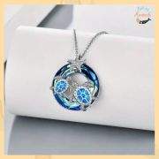 Elegant Dual Turtle & Starfish Round Pendant Necklace