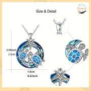 Elegant Dual Turtle & Starfish Round Pendant Necklace