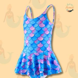 Mermaid Swim Dress with pink and blue fish scales