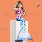 3pc High Stretch Swimwear Set with blue and red mermaid tail