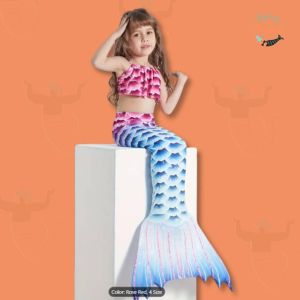 3pc High Stretch Swimwear Set with blue and red mermaid tail