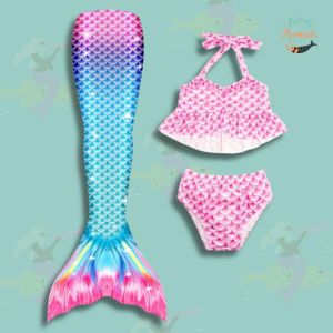 3pc Mermaid Tail Set, Tail, halter top & bikini bottoms