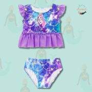 3pc Stretch Mermaid Swimwear Set with mermaid tail and frilled bikini