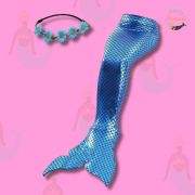 Shiny Blue Mermaid tail with flower tiara