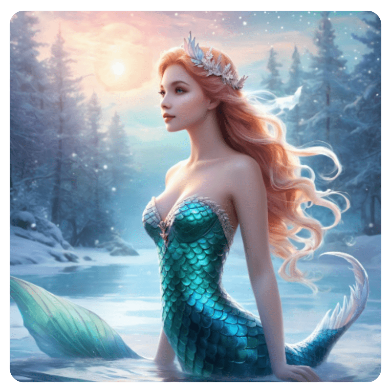 Cold, mysterious seas! ❄️🌊 I am a mermaid of the twilight depths, where glaciers whisper and bioluminescent wonders glow. I thrive in the crisp embrace of icy waters, where legends sleep beneath the waves, and the ocean’s magic feels ancient and untamed.